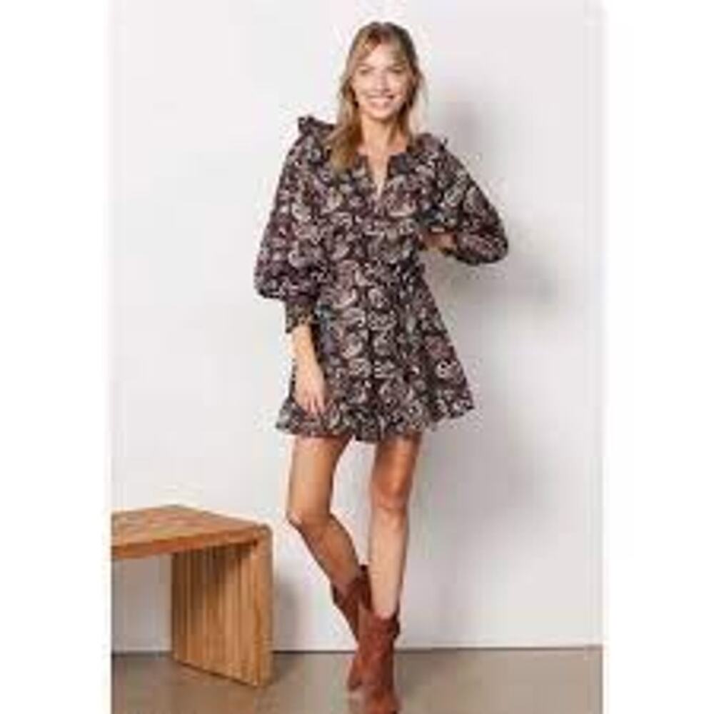 NWT Cleobella Mini Shirt Dress Boho Belted Ruffle Organic Cotton Women Medium